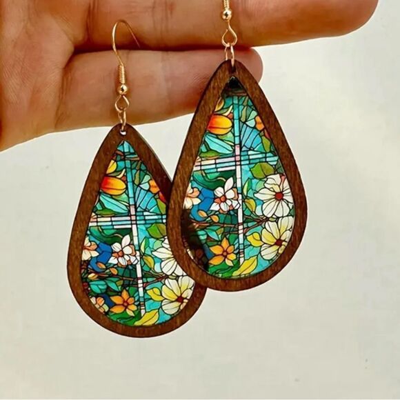 Bohemian Floral Teardrop Dangle Earrings Plant Enthusiast  Ethnic Style Jewelry - Picture 4 of 4
